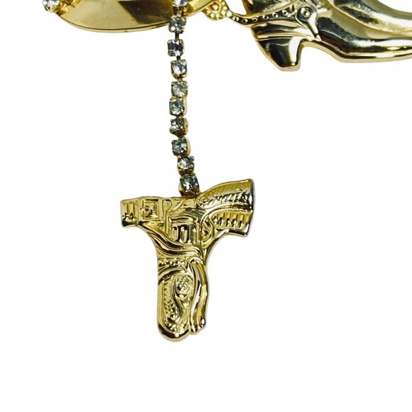 Gold Tone And Rhinestone Western Cowboy Hat, Boots And Gun Holster Brooch (6092) - Picture 3 of 6